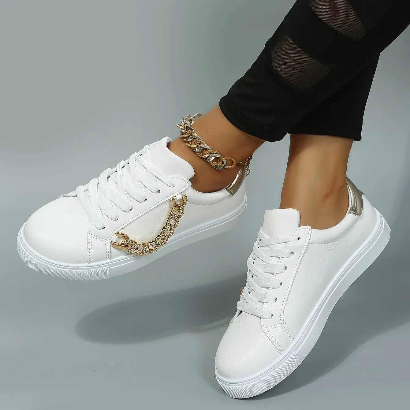 Low-Top Gold Chain Detail Sneakers Toshe Women's Fashions