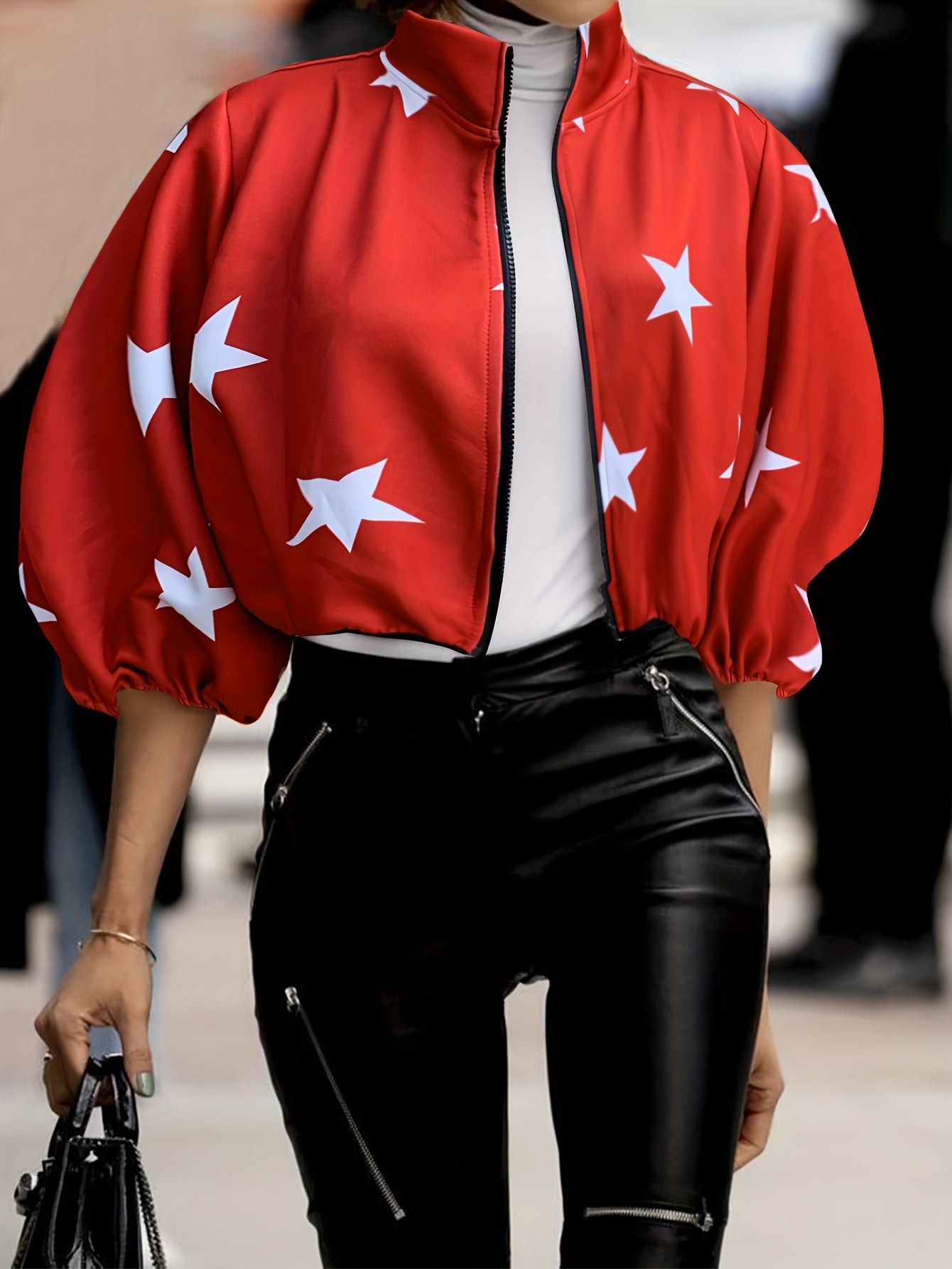 Color Block Stand Collar Zipper Jacket