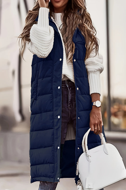 Sleeveless Quilted Zip-Up Hooded Jacket Vest