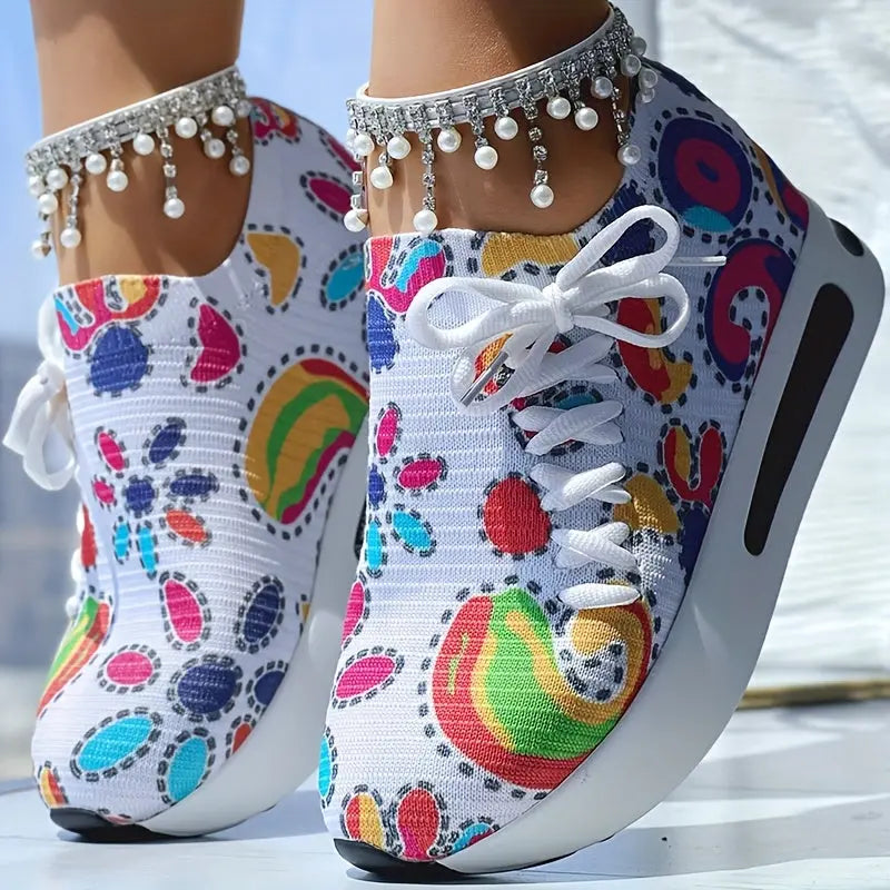 Abstract Print Wedge Sneakers Toshe Women's Fashions