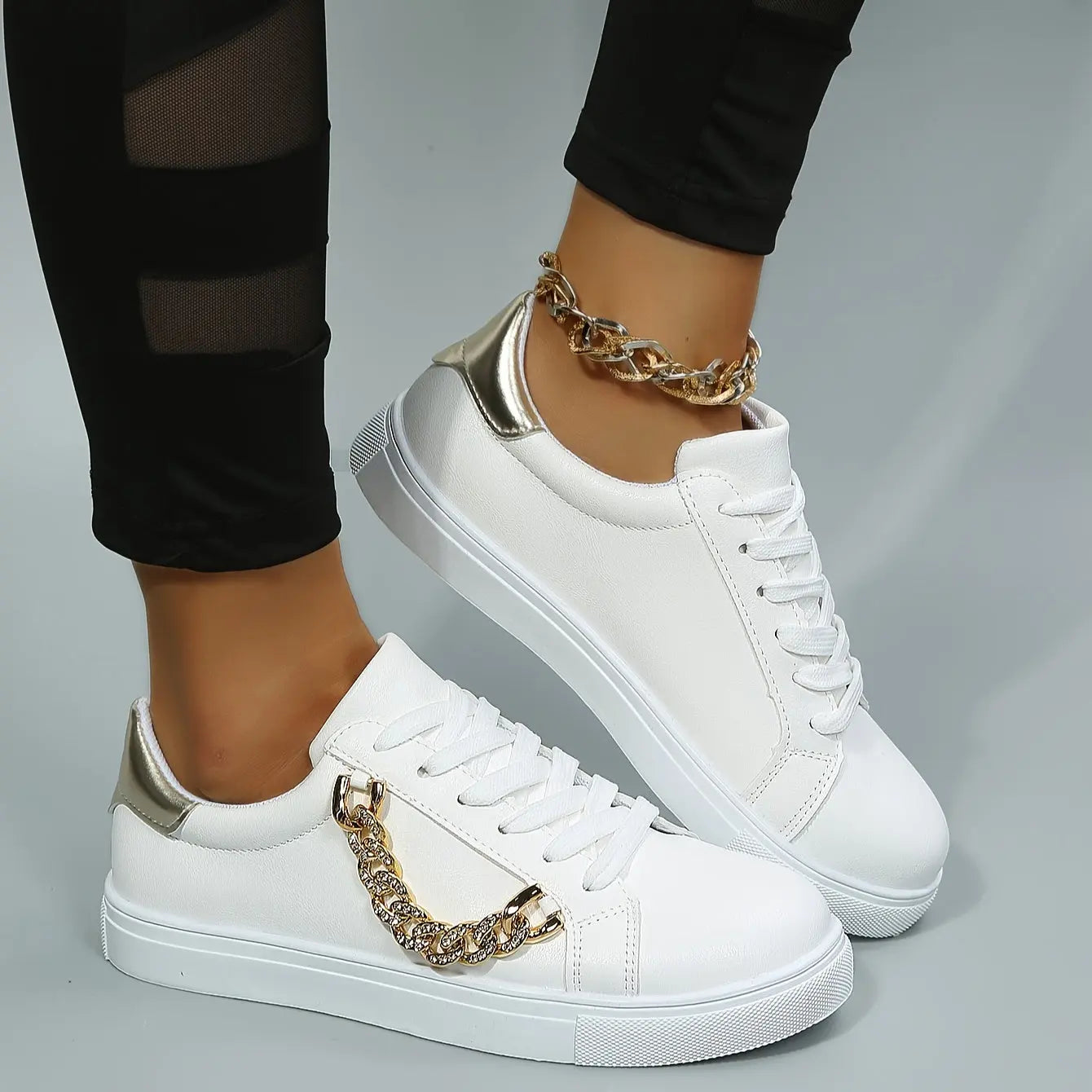 Low-Top Gold Chain Detail Sneakers Toshe Women's Fashions