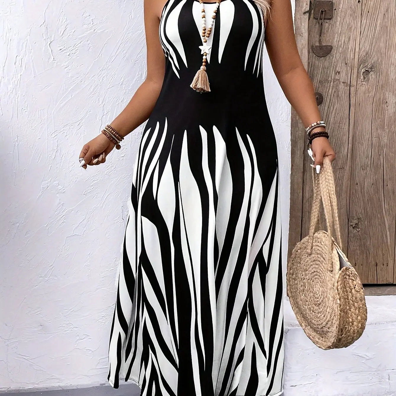 Wave Print Camisole Dress Toshe Women's Fashions