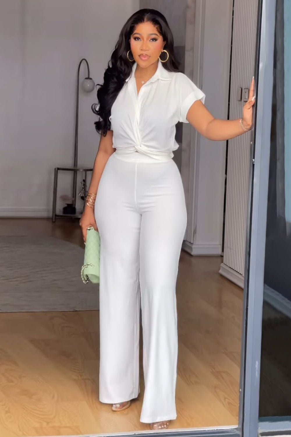 Chic V-Neck Crop Top & Wide-Leg Pant Set