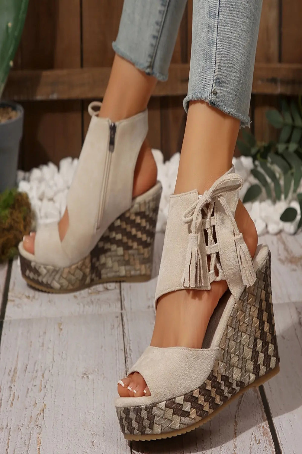 Beige Wedge Ankle Strap Platform Sandals Toshe Women's Fashions