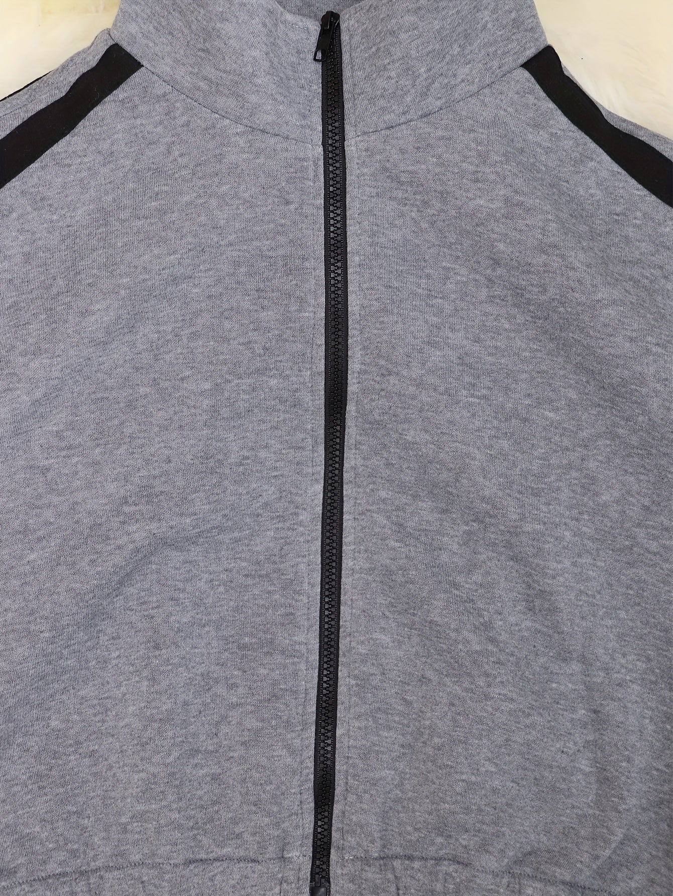 Striped Grey High Neck Zipper Front Top and Pants Set