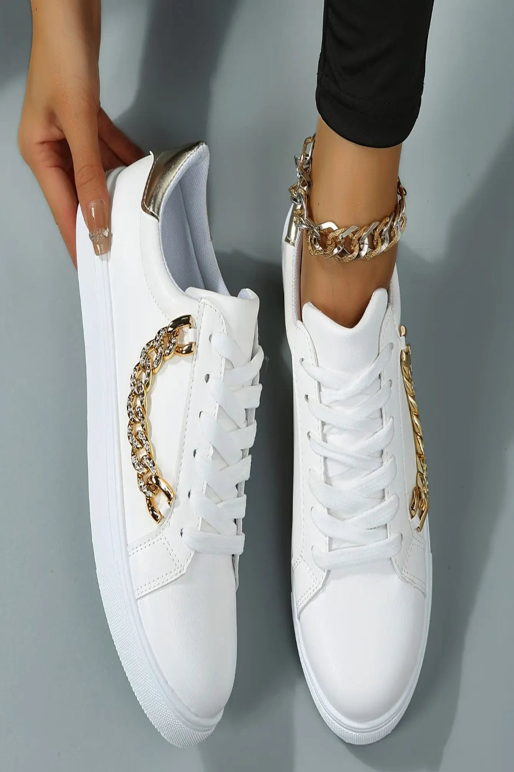 Low-Top Gold Chain Detail Sneakers Toshe Women's Fashions