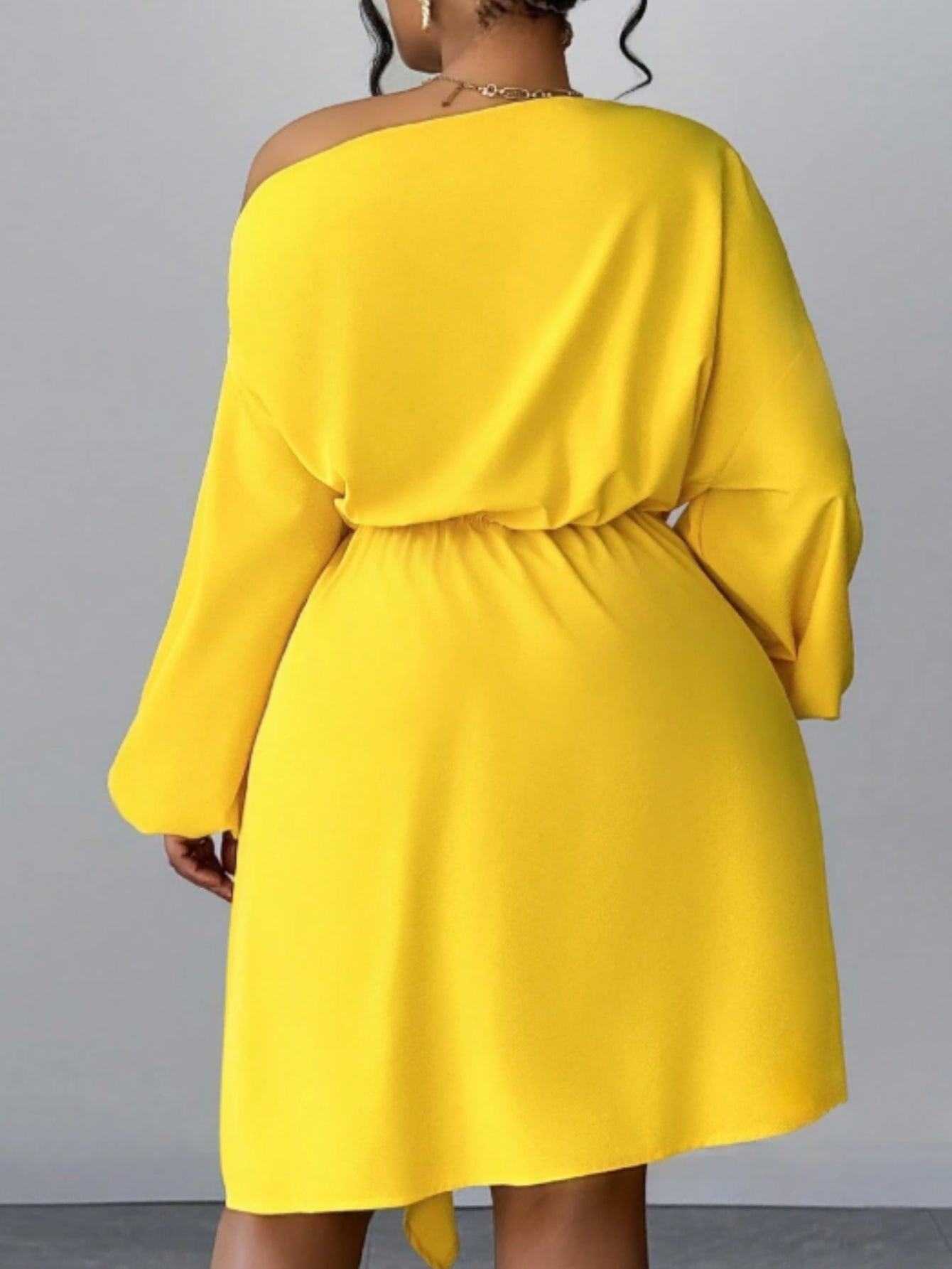 Bright Yellow One-Shoulder Balloon Sleeve Dress