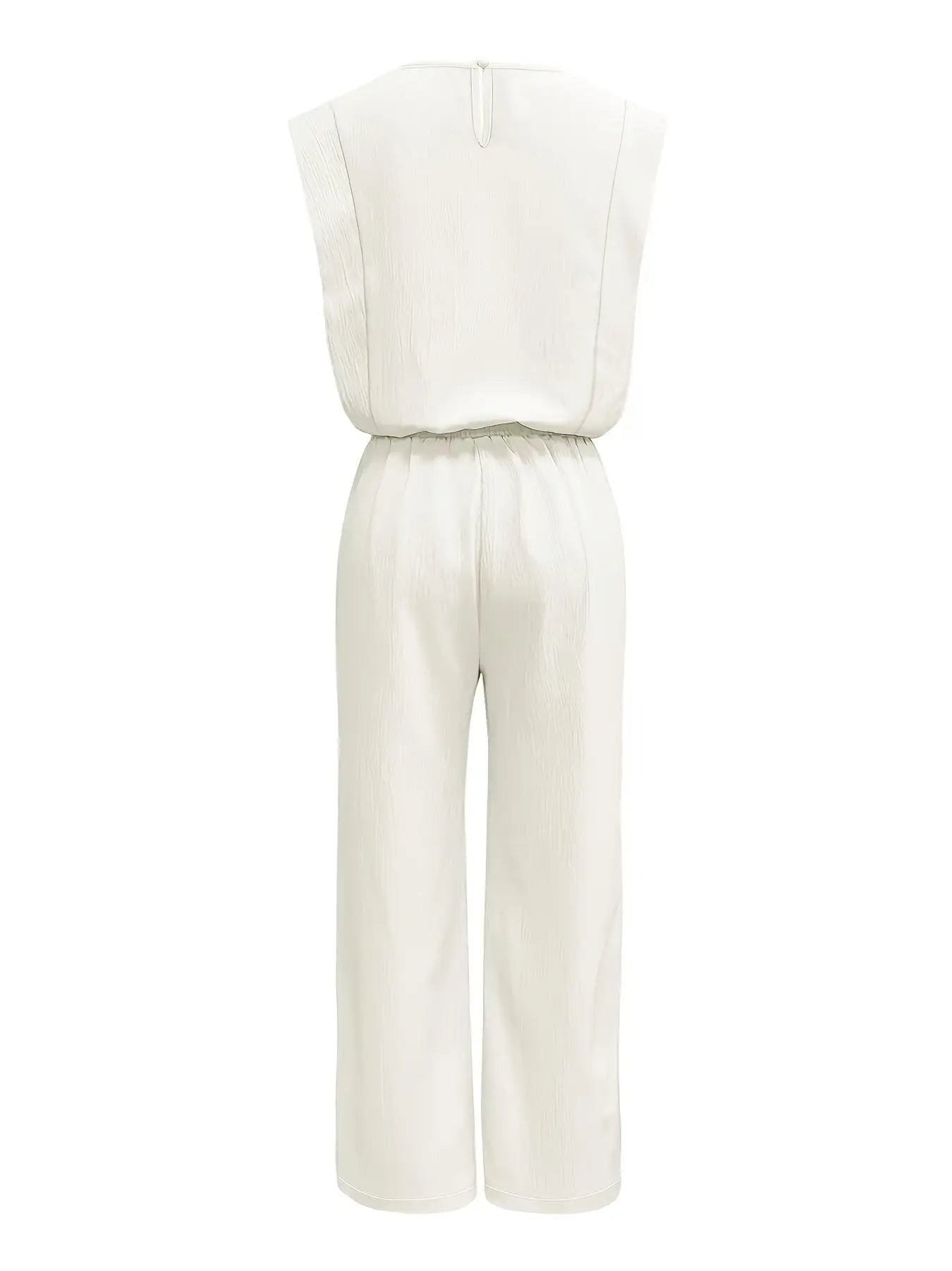 White Sleeveless V-Neck Top and Wide-leg Pants Suit Toshe Women's Fashions