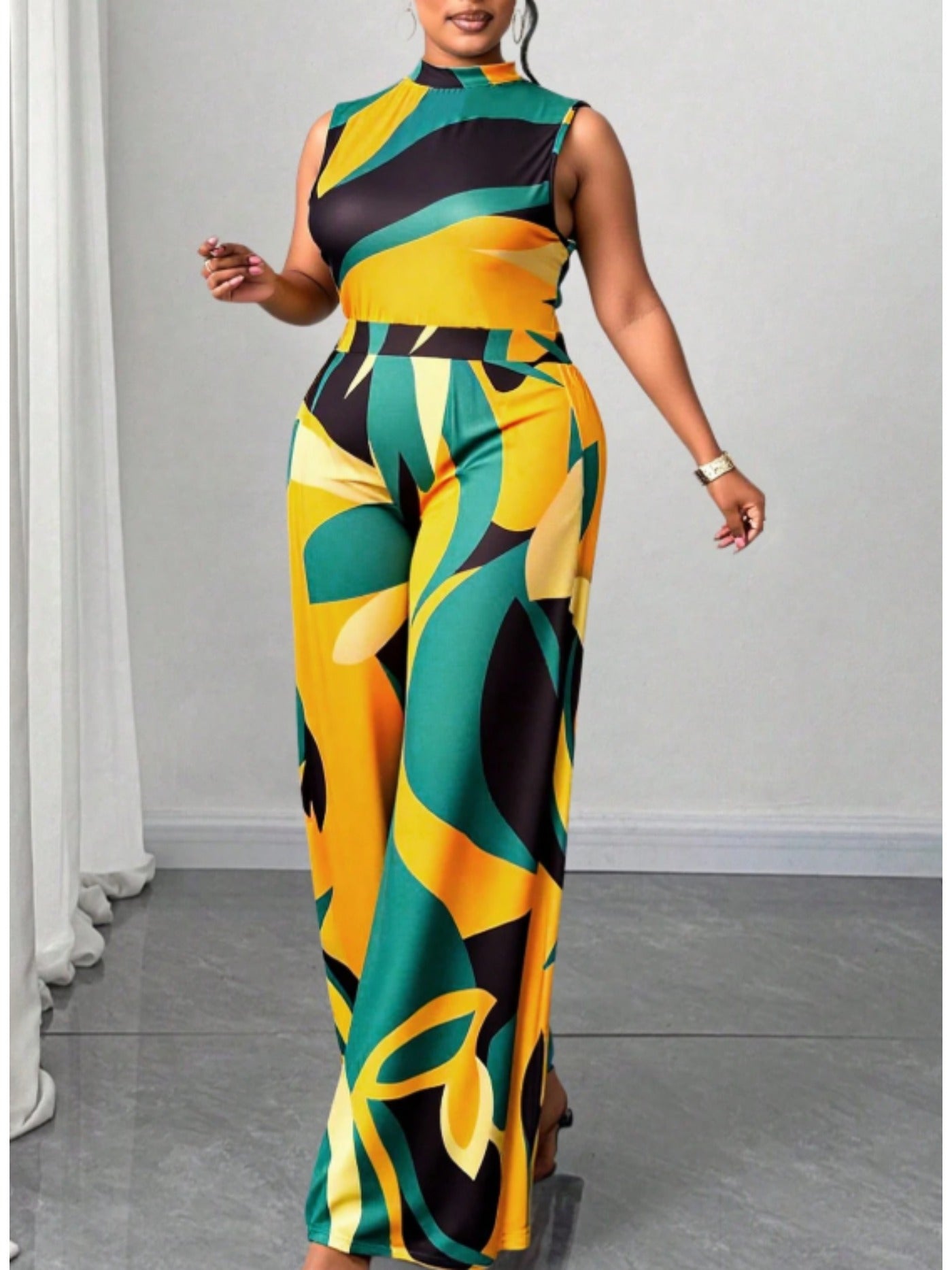 Bright Green Printed Sleeveless Jumpsuit – Bold, Breezy & Confident