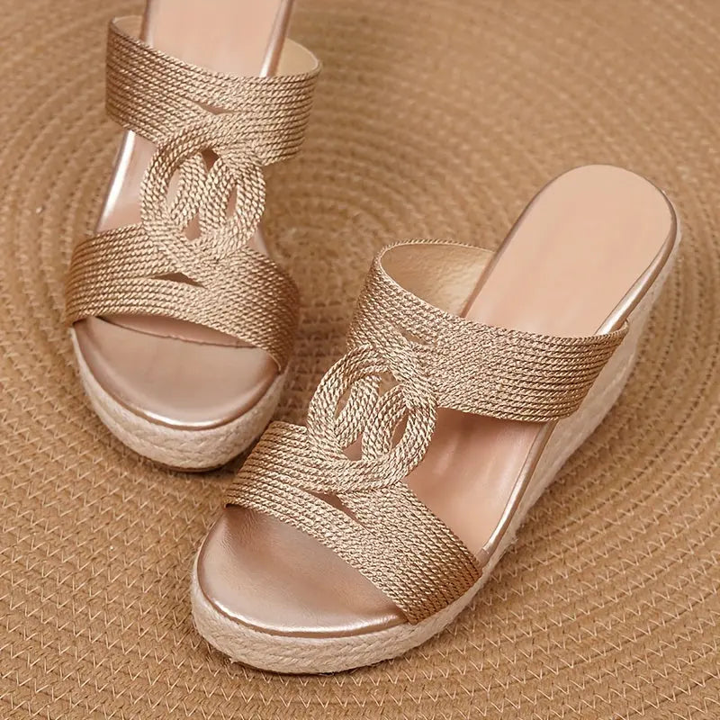 Gold Espadrille Wedge Sandals Toshe Women's Fashions