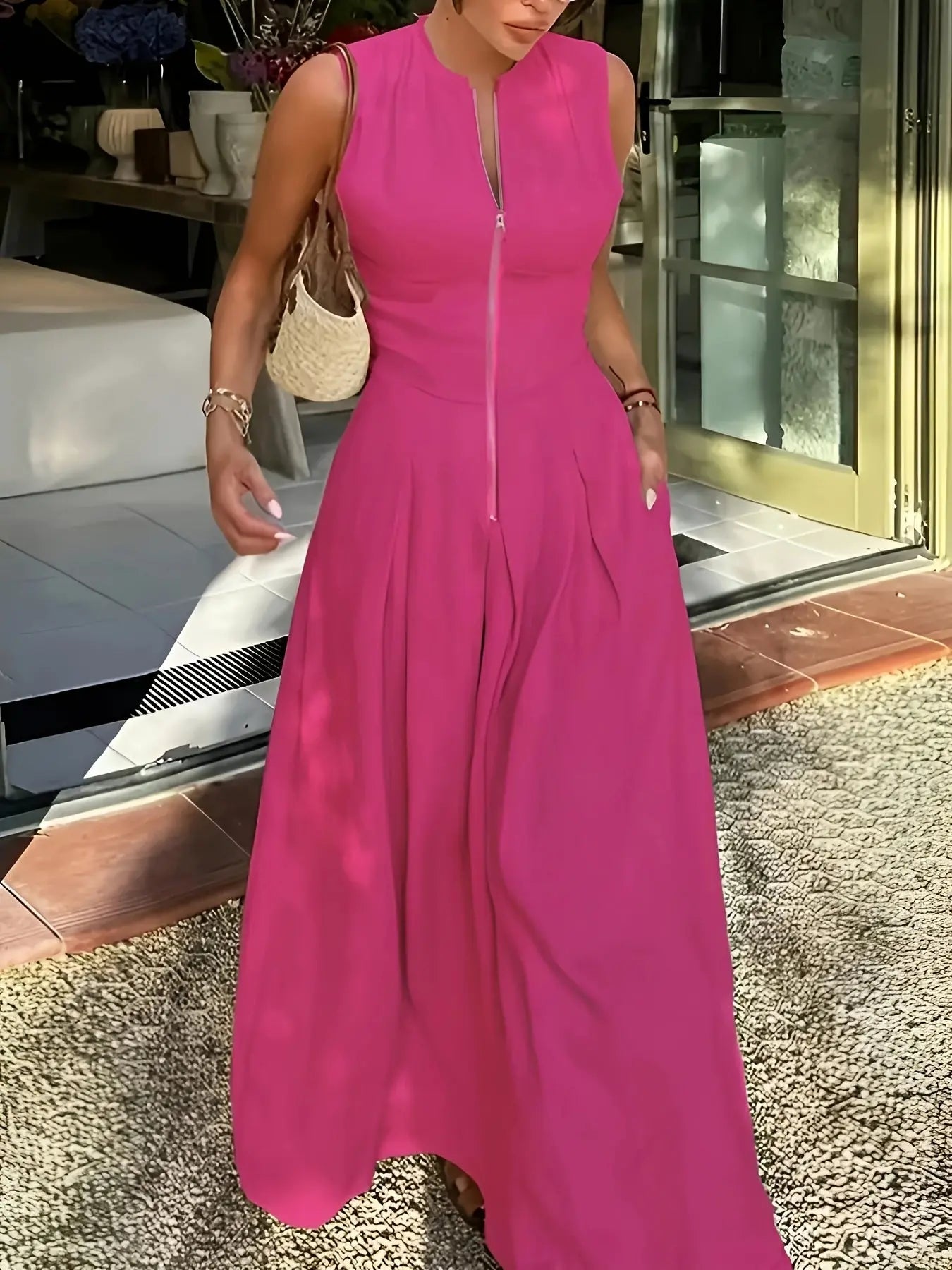 Sleeveless Chain Detail Dress Toshe Women's Fashions