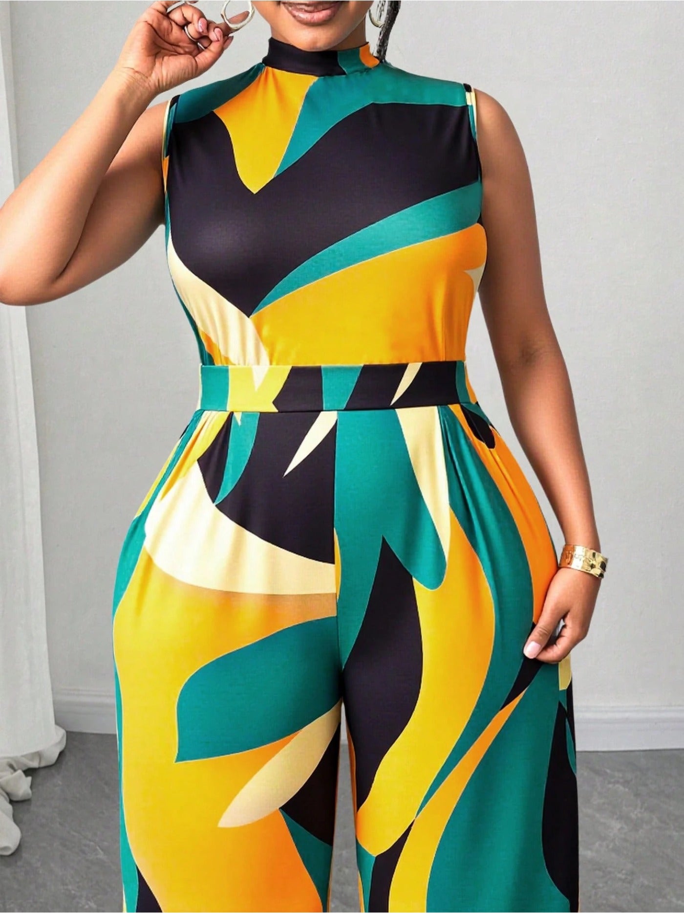 Bright Green Printed Sleeveless Jumpsuit – Bold, Breezy & Confident
