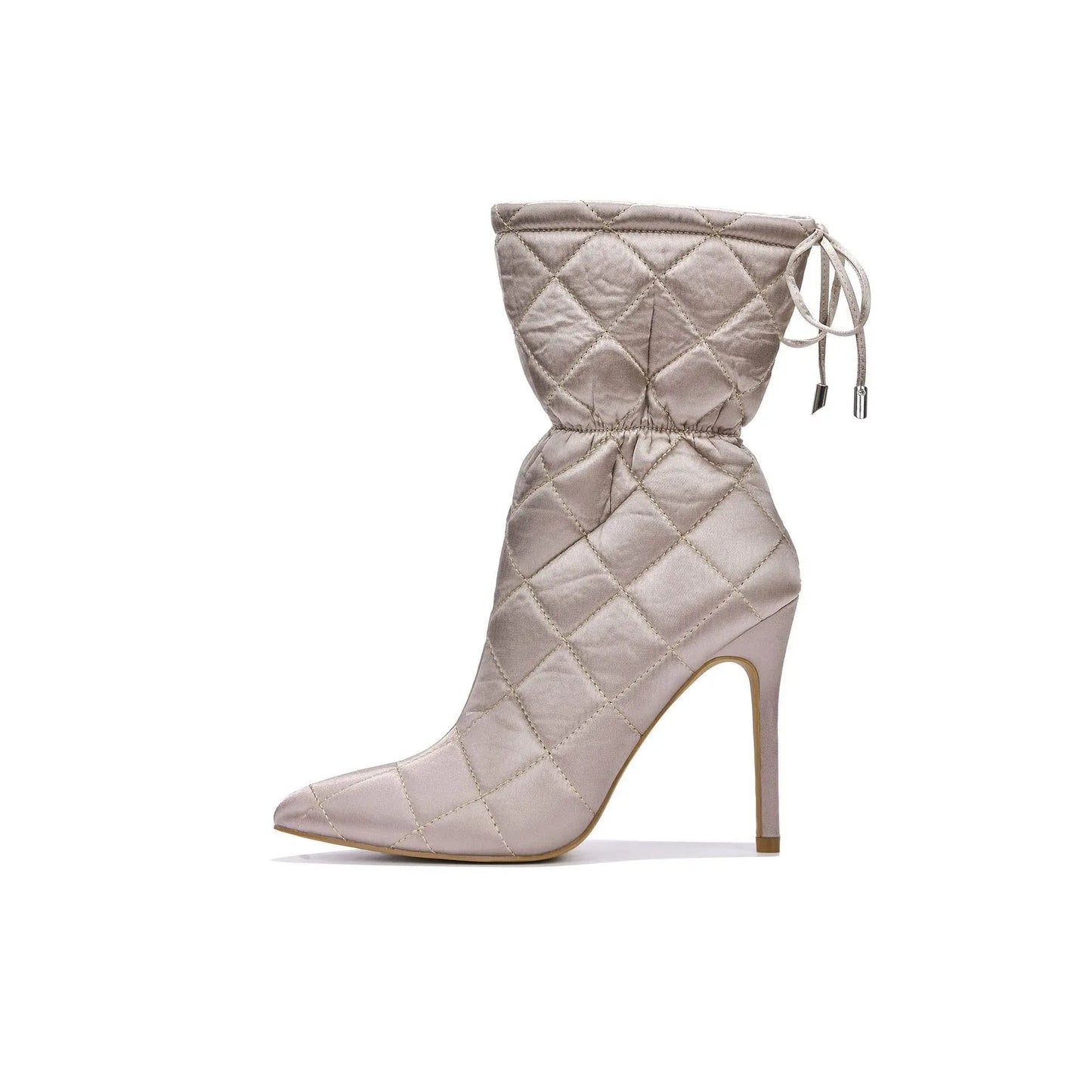Quilted Beige Pointy Toe Boots Toshe Women's Fashions