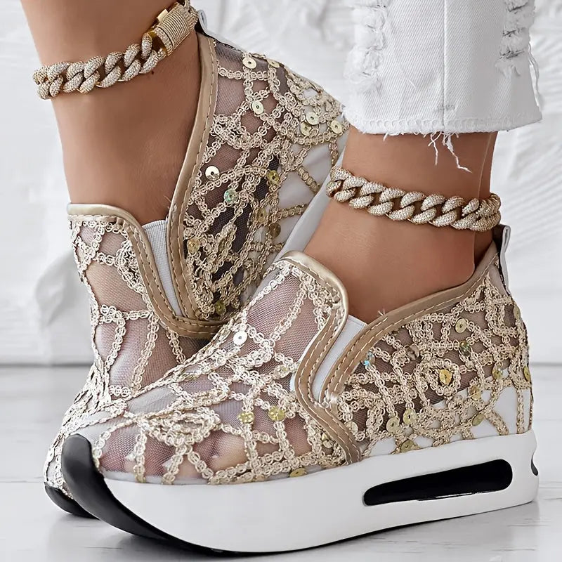 Abstract Print Wedge Sneakers Toshe Women's Fashions
