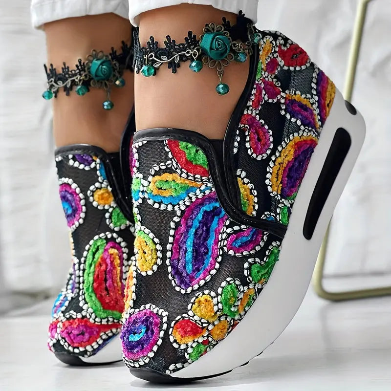 Abstract Print Wedge Sneakers Toshe Women's Fashions