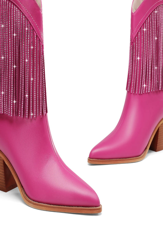 Rhinestone Crystal Fringe Western Boots Toshe Women's Fashions