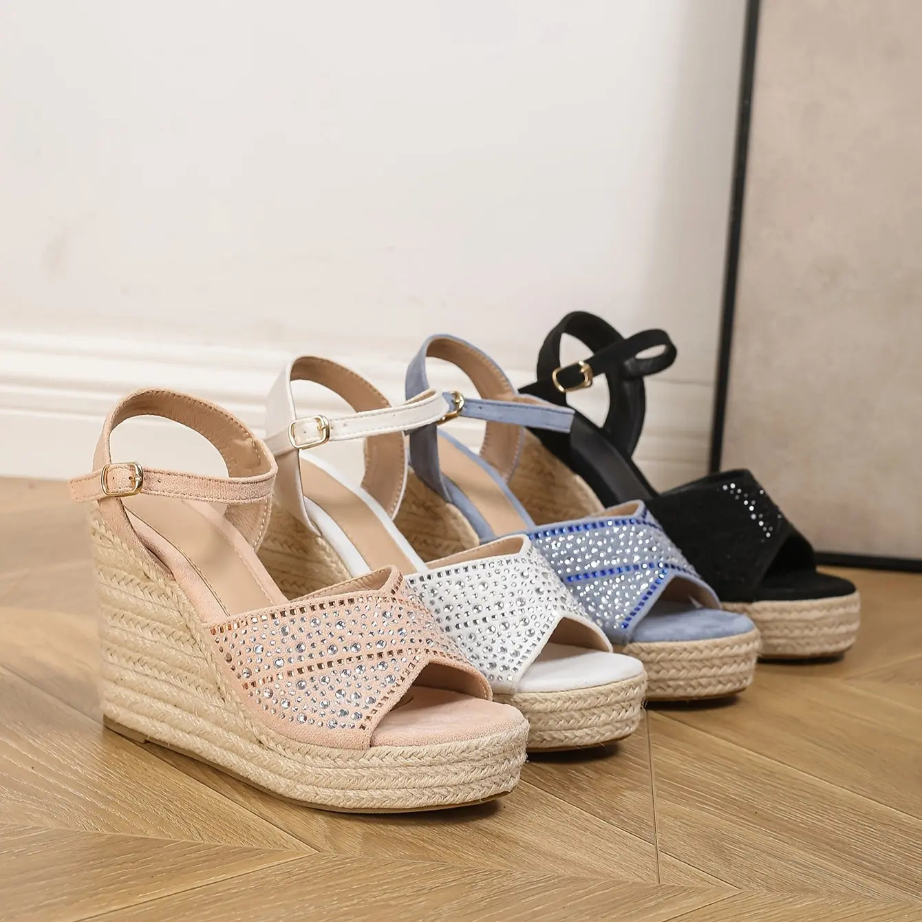 Rhinestone Ankle Wrap Wedge Sandal Toshe Women's Fashions