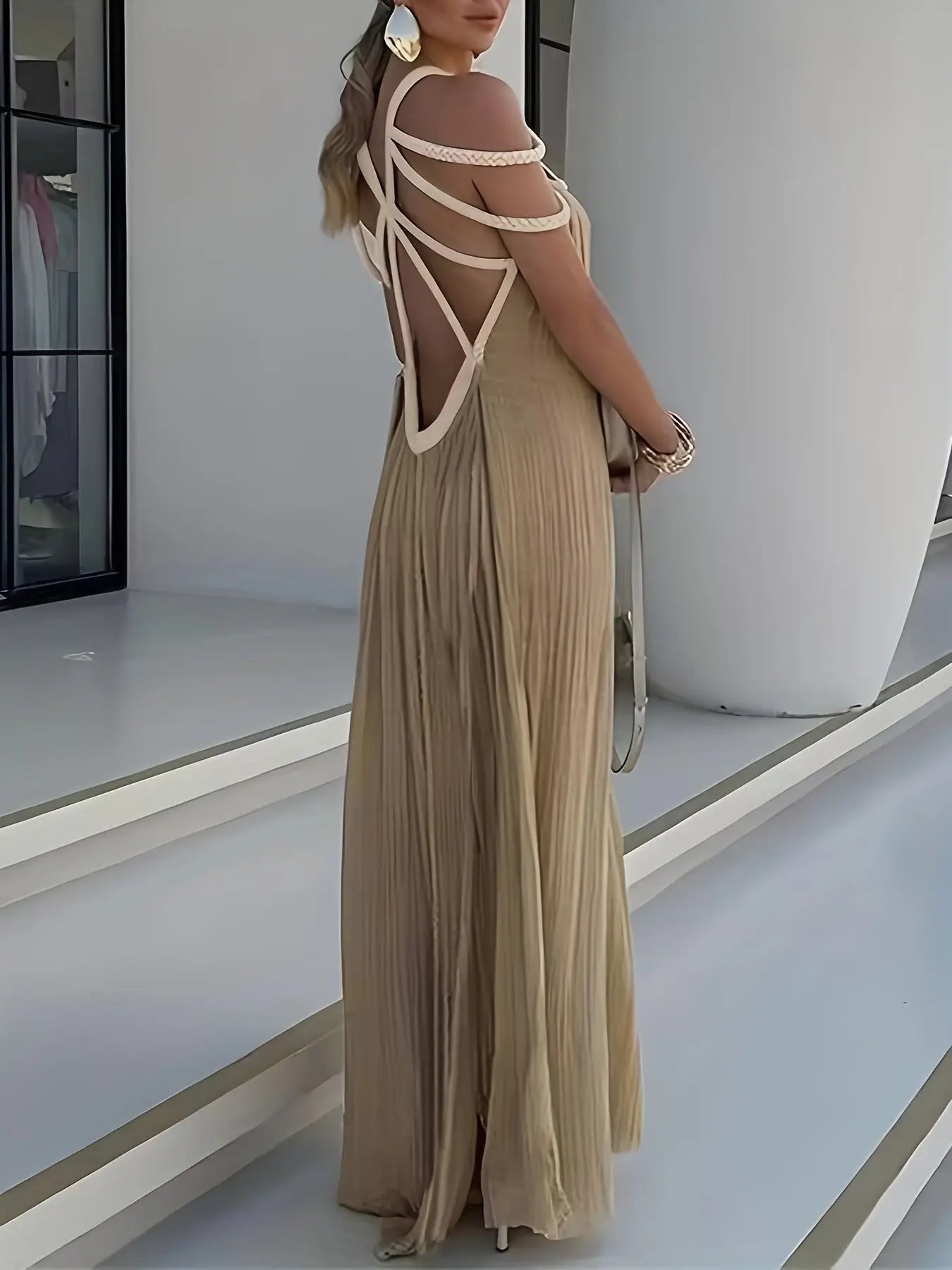 Sleeveless Halter Neck Maxi Dress Toshe Women's Fashions