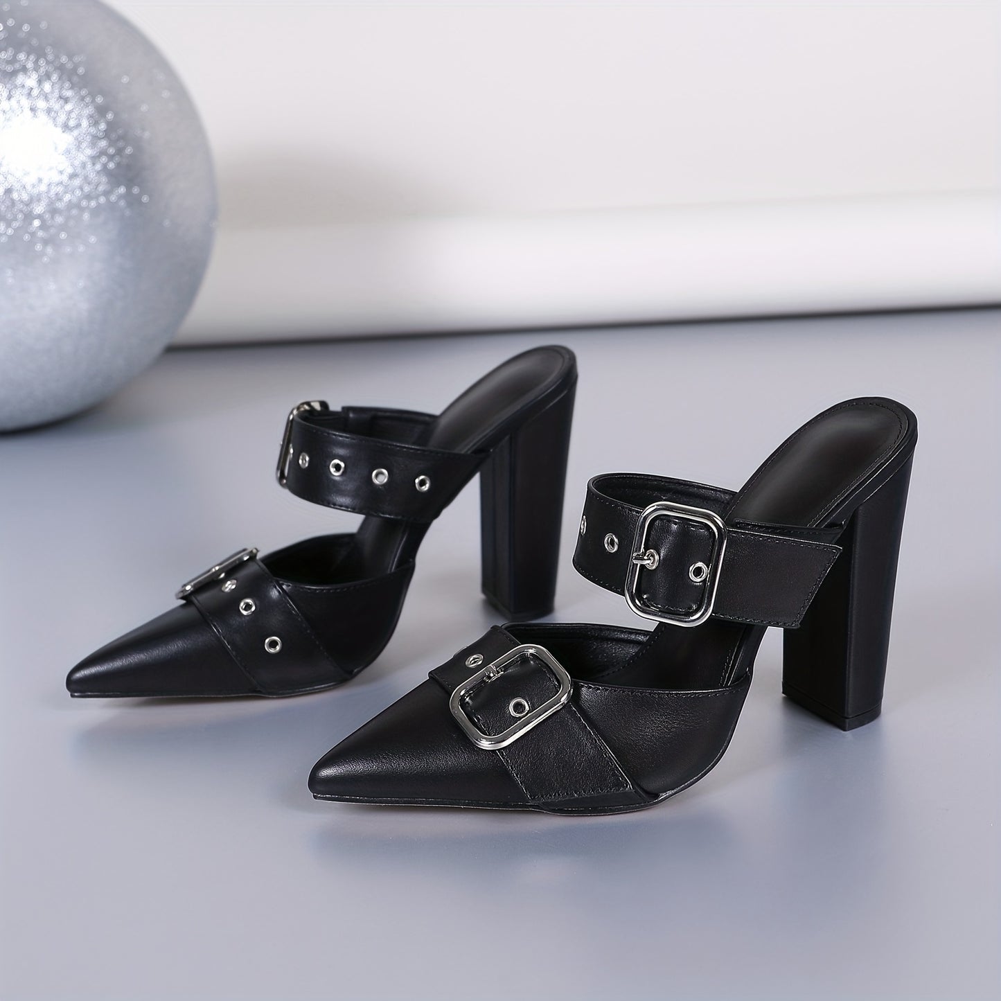 Silver Buckle Pointed Sandals