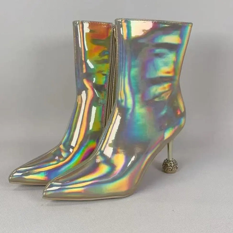 Metallic Crystal Diamond Heel Boots Toshe Women's Fashions