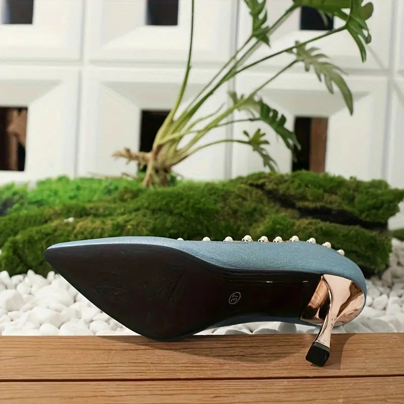 Peacock Blue Pearl Studded Heels Toshe Women's Fashions