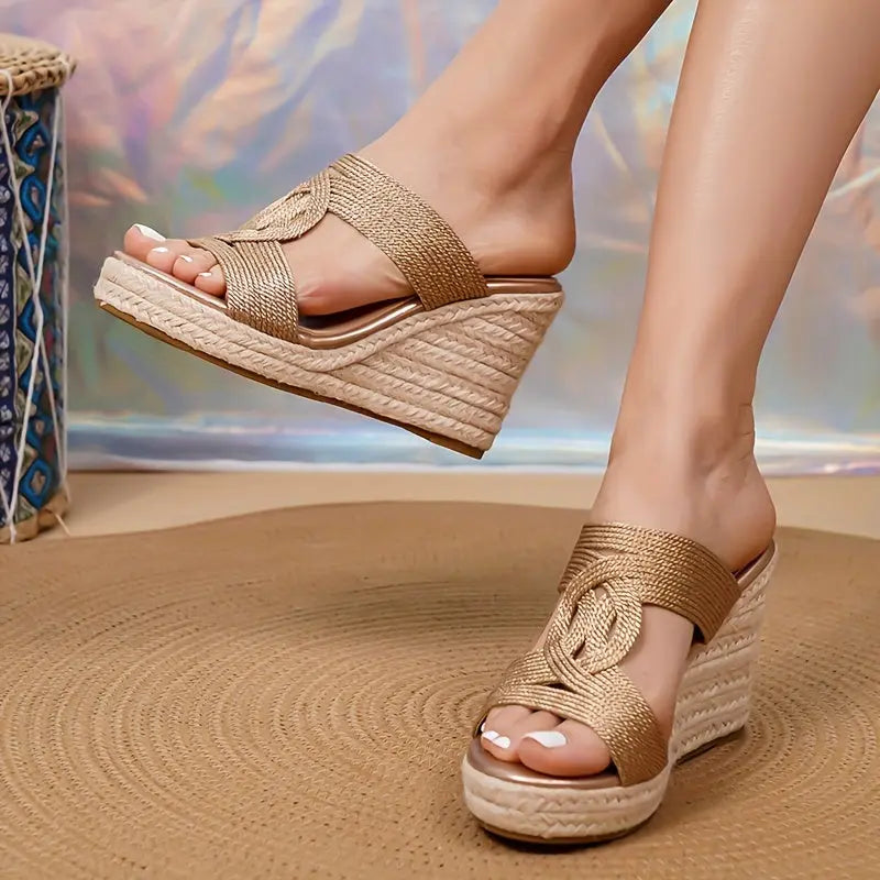 Gold Espadrille Wedge Sandals Toshe Women's Fashions