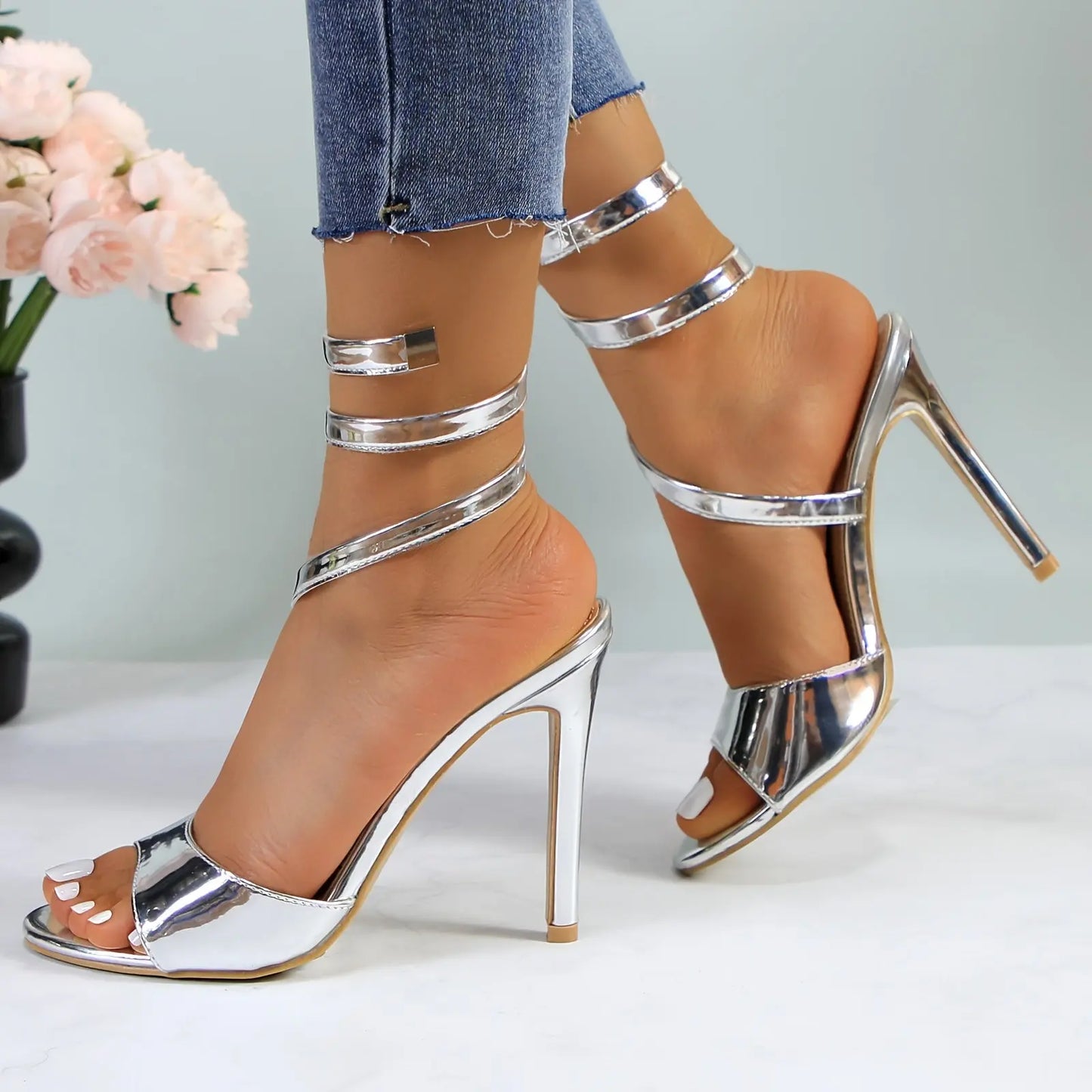 Spiral Wrap Up Strappy Sandals Toshe Women's Fashions