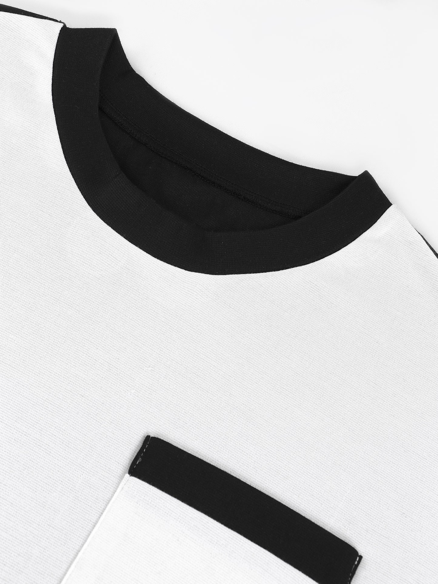 Grey & Black Color Block T-Shirt with Patch Pocket & Loose Fit Pants Set