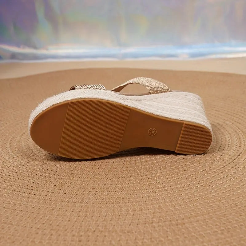 Gold Espadrille Wedge Sandals Toshe Women's Fashions