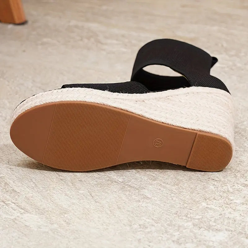 Black Knit Platform Ankle Sandals Toshe Women's Fashions