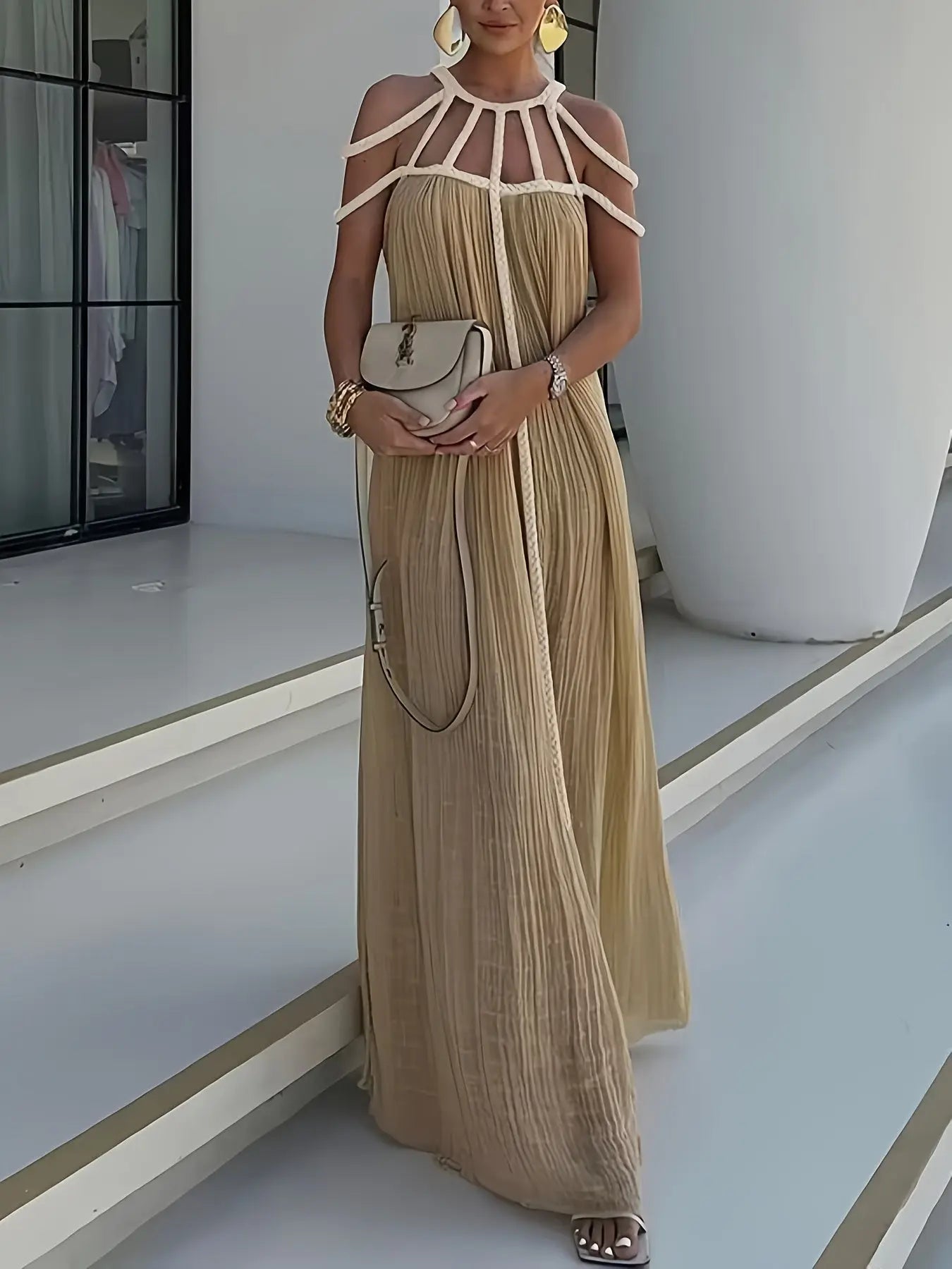 Sleeveless Halter Neck Maxi Dress Toshe Women's Fashions