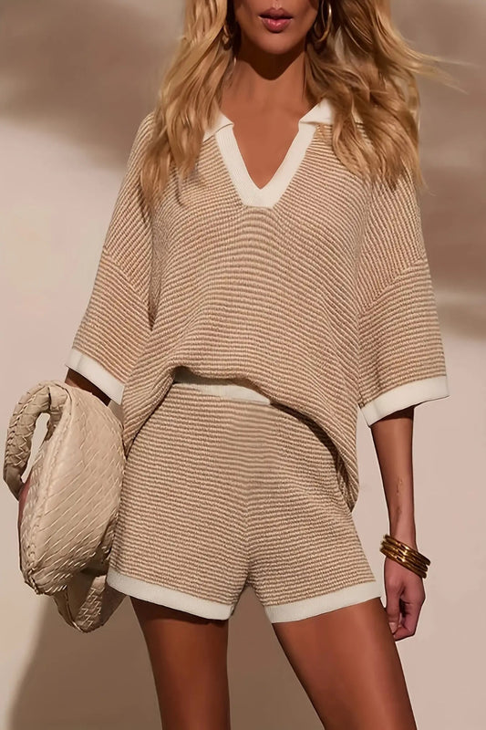 Striped Rim Vintage Shorts Set Toshe Women's Fashions