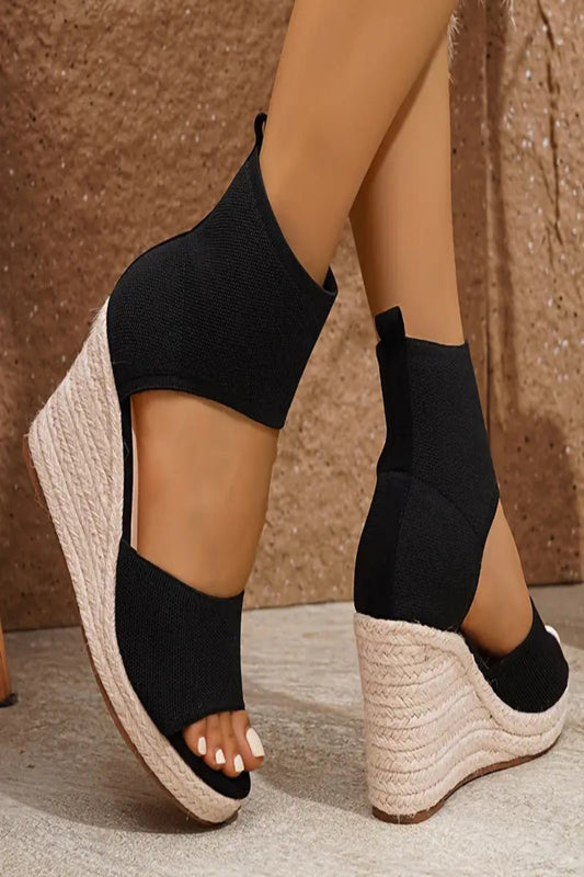 Black Knit Platform Ankle Sandals Toshe Women's Fashions