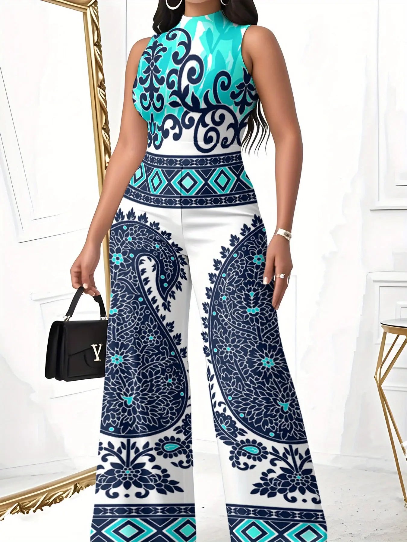 Vibrant Print Sleeveless Jumpsuit Toshe Women's Fashions