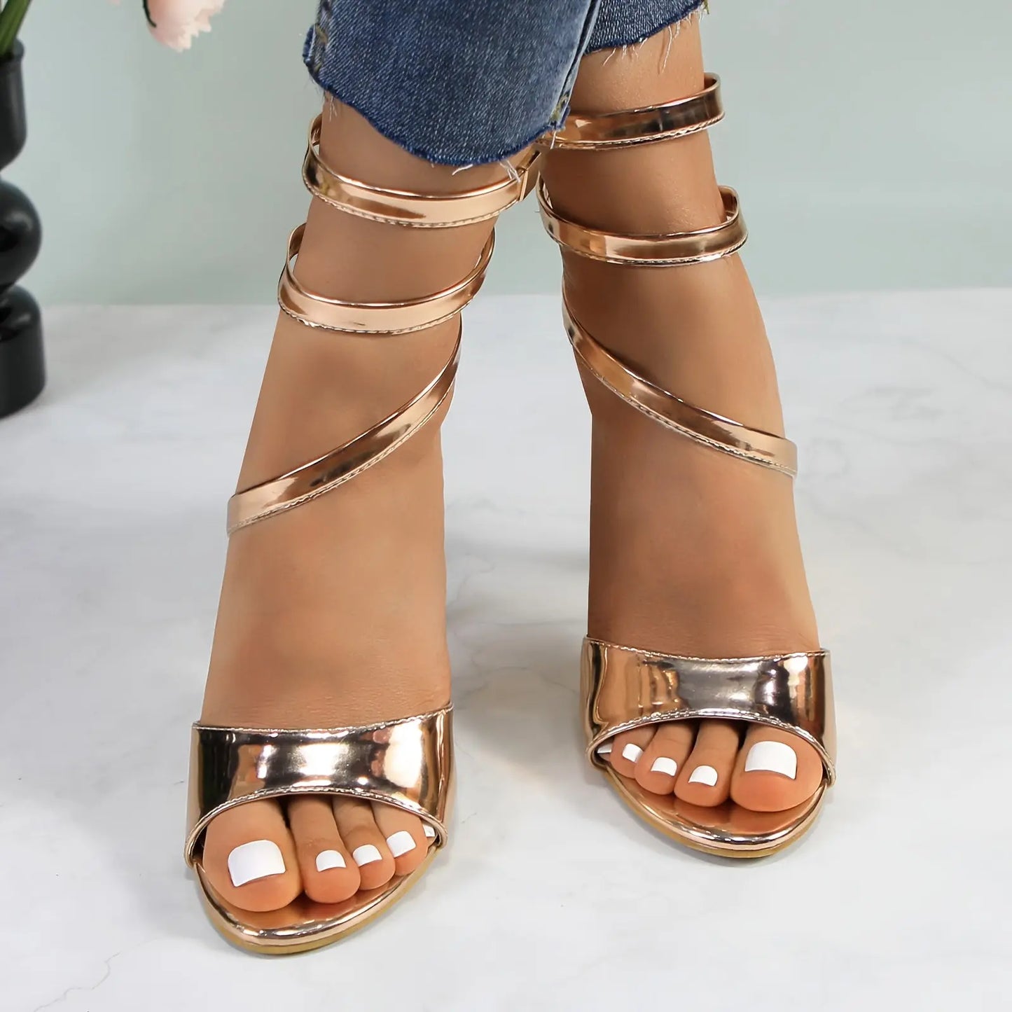 Spiral Wrap Up Strappy Sandals Toshe Women's Fashions