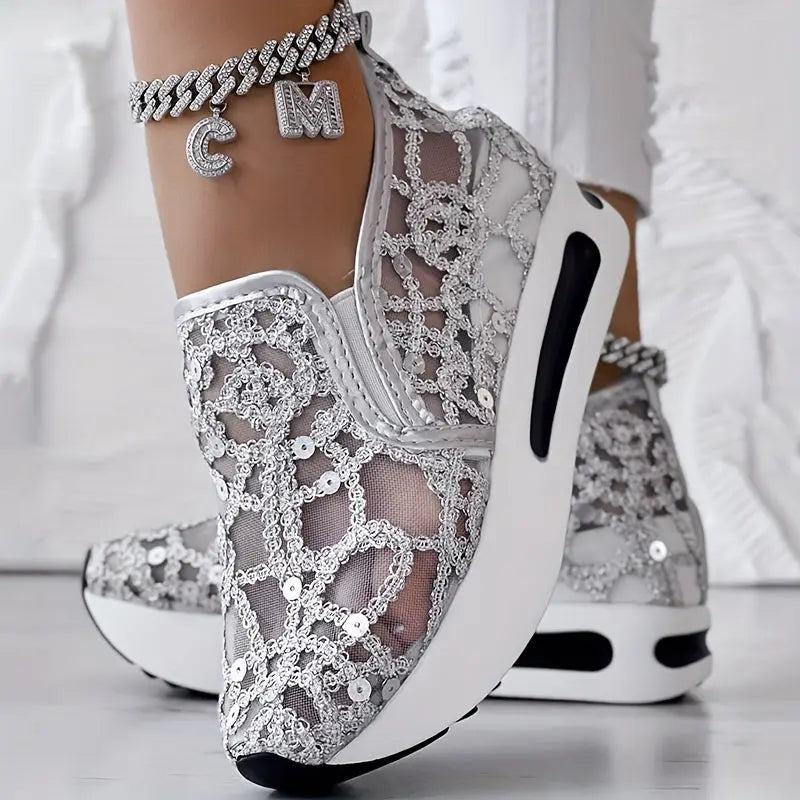 Abstract Print Wedge Sneakers Toshe Women's Fashions