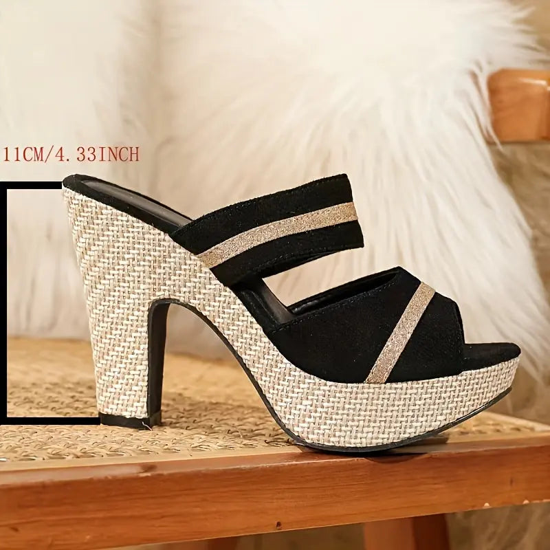 Black and Tan Double Strap Wedge Sandal Toshe Women's Fashions