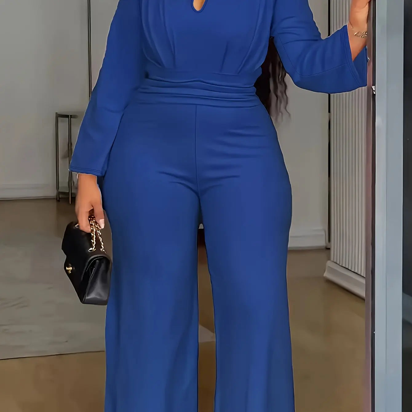 Royal Blue Peek-A-BooWide Leg Jumpsuit Toshe Women's Fashions