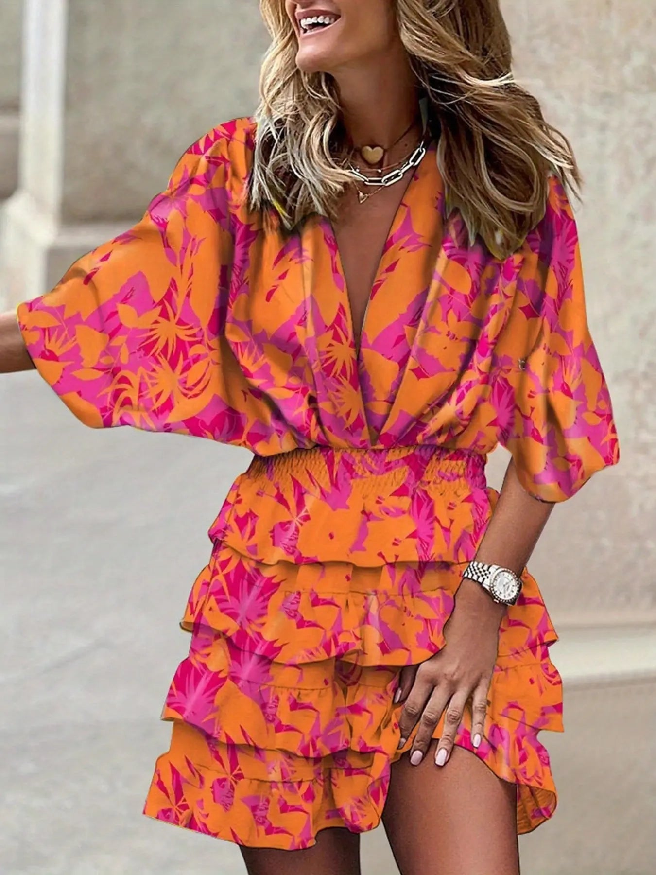 Bohemian Print High Waist Mini Dress Toshe Women's Fashions