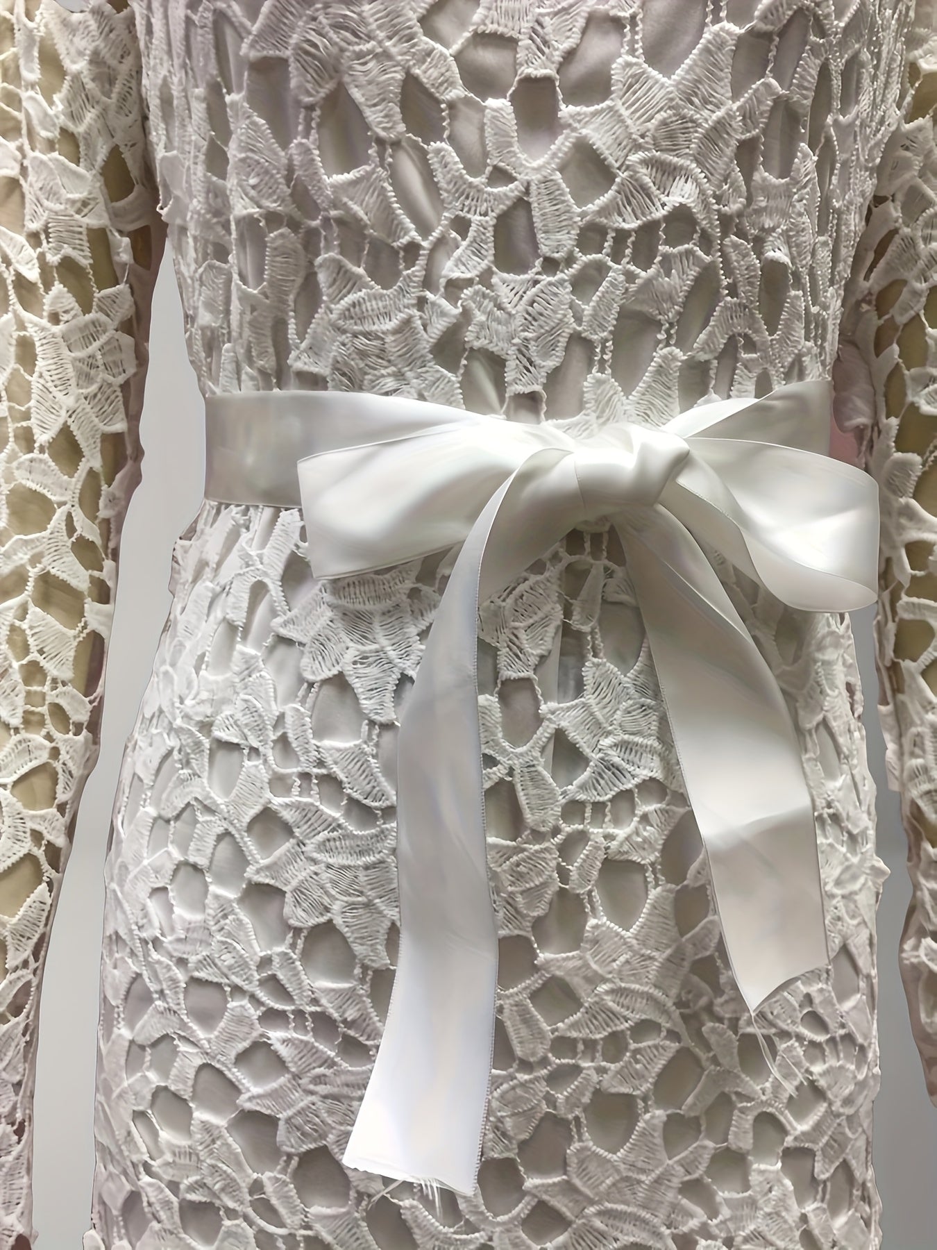 Lace Embroidered Belted Midi Dress – Asymmetrical Hem & Romantic Detailing