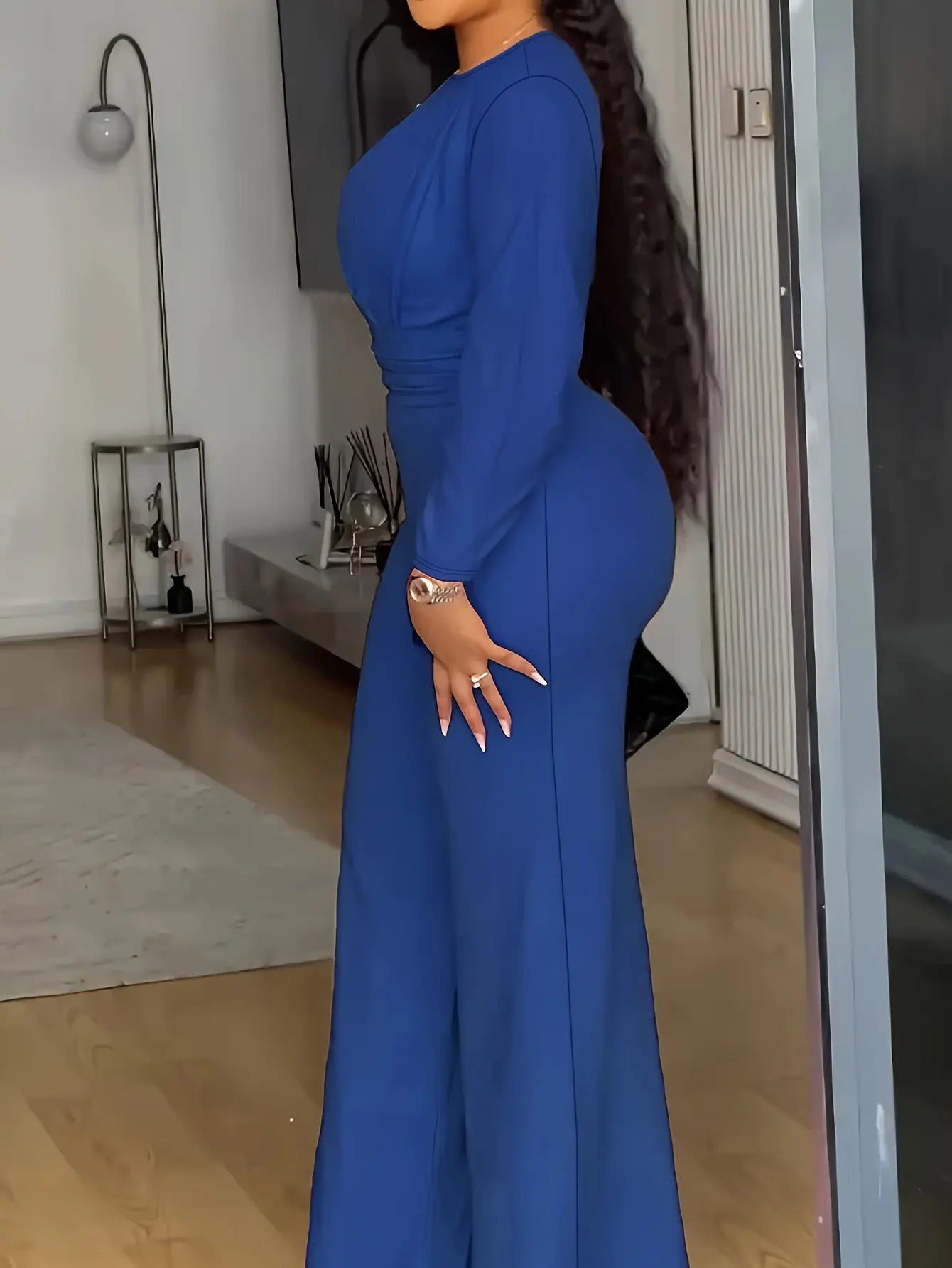 Royal Blue Peek-A-BooWide Leg Jumpsuit Toshe Women's Fashions