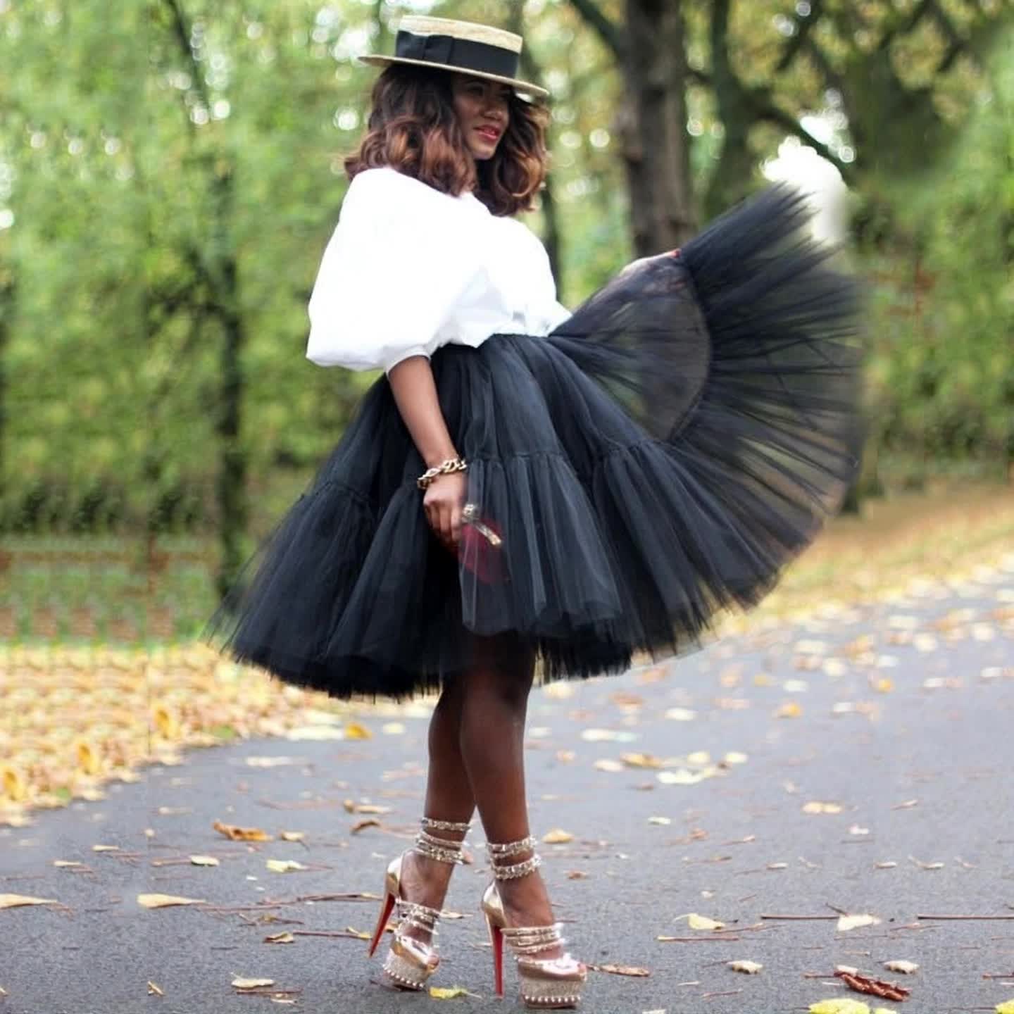 Mesh Overlay Tiered Midi Flared Hem Skirt