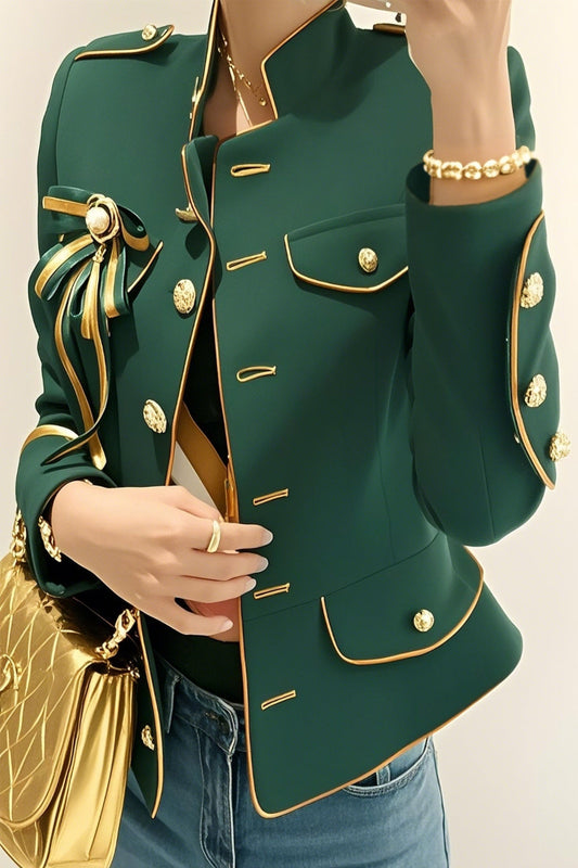 Elegant Slim Fit Jacket – Long Sleeve, Bowknot Detail, Solid Color Lightweight Coat