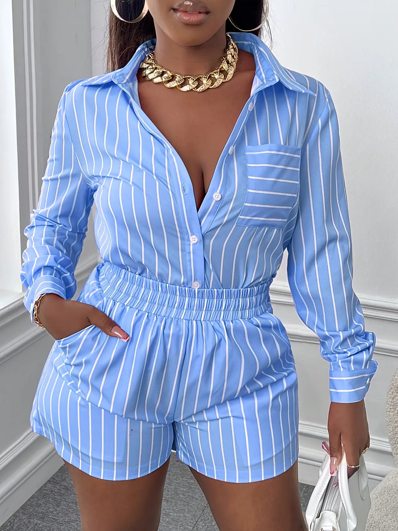 Ladies Single-breasted Long-sleeved Shirt Suit Toshe Womens Fashions