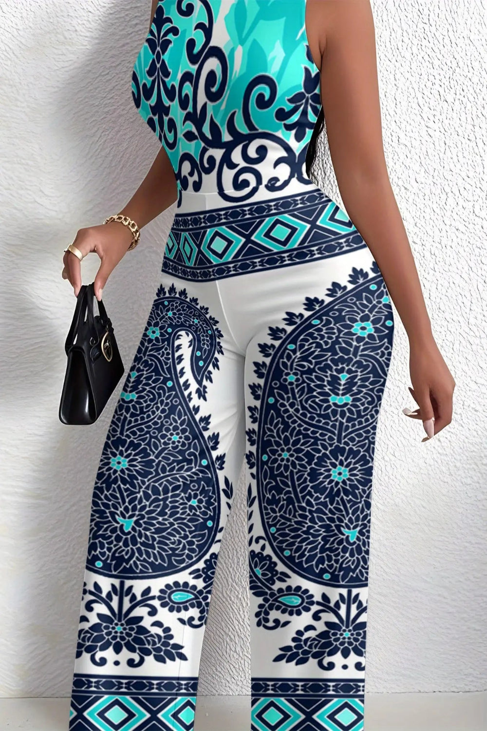 Vibrant Print Sleeveless Jumpsuit Toshe Women's Fashions
