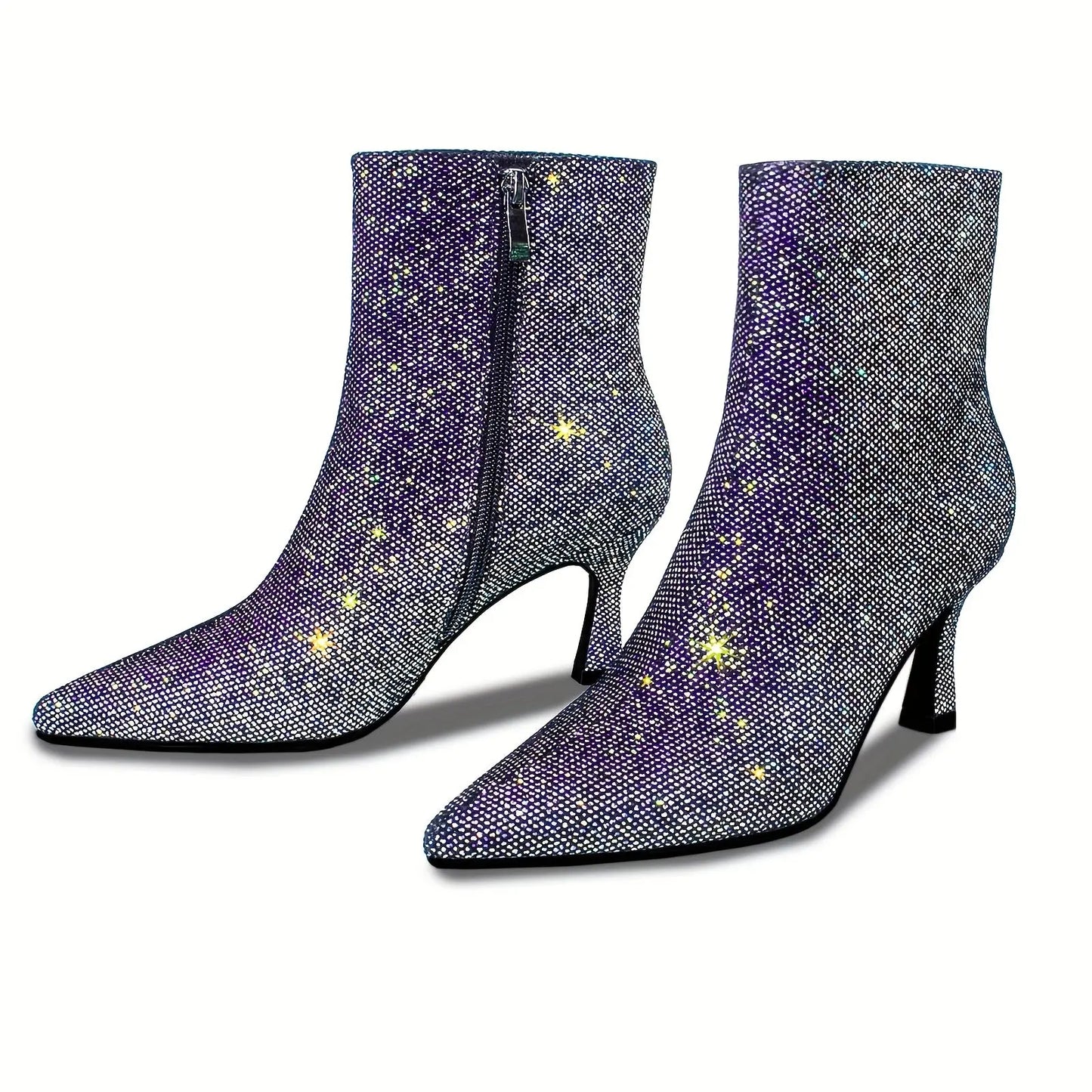 Blue Glitter Zipper Ankle Boots Toshe Women's Fashions