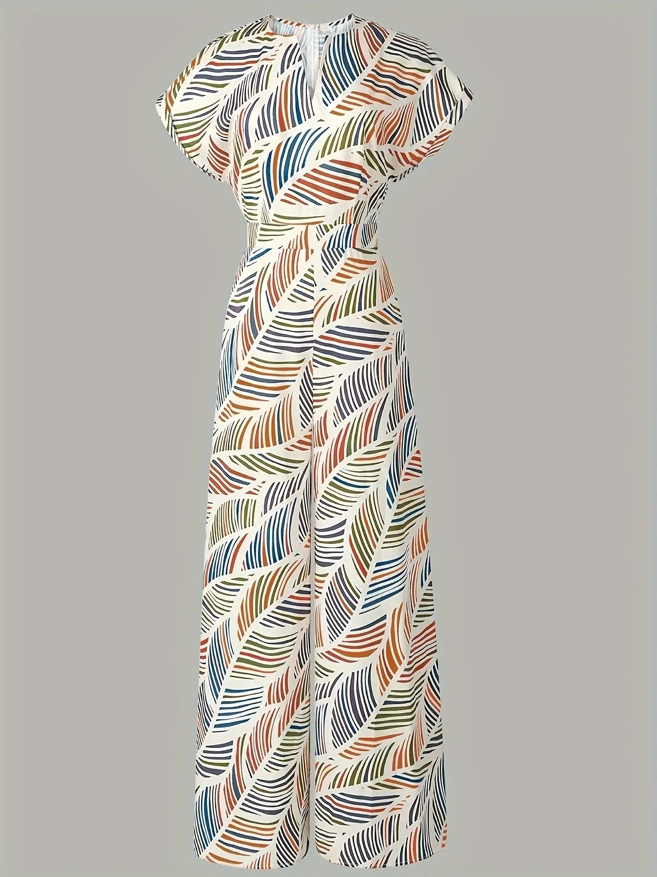 Vibrant Leaf Pattern Sleeveless Jumpsuit Toshe Women's Fashions