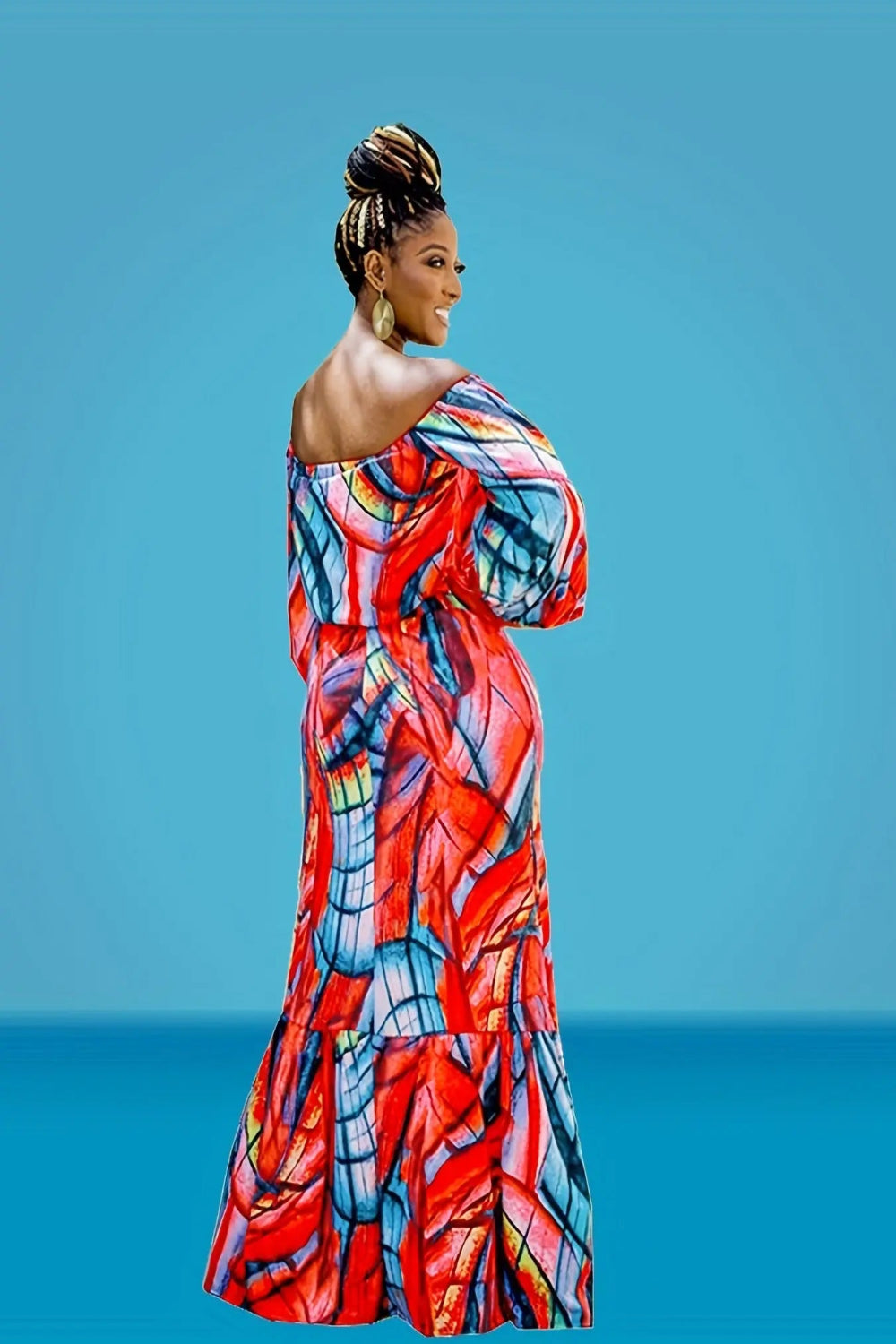 Bright Floral One-Shoulder Top and Fish Tail Skirt Set Toshe Women's Fashions