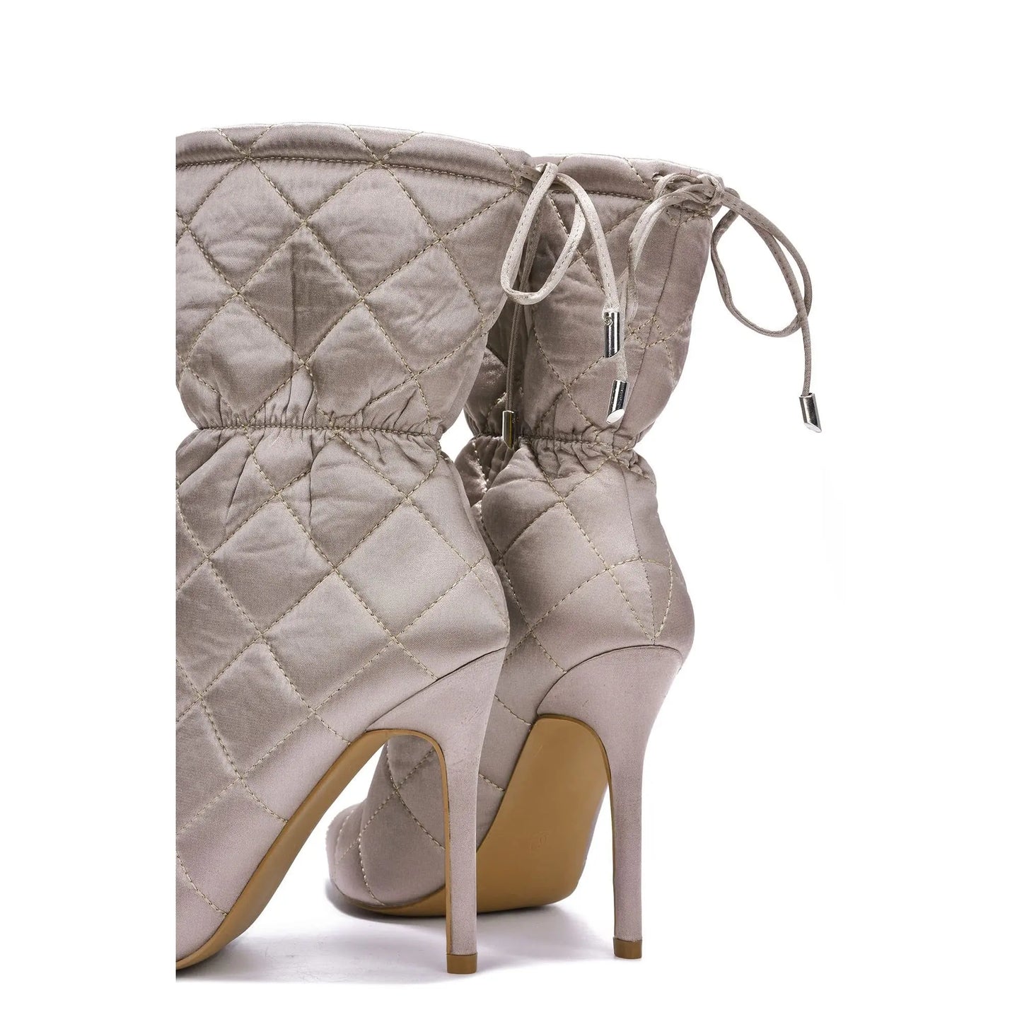 Quilted Beige Pointy Toe Boots Toshe Women's Fashions