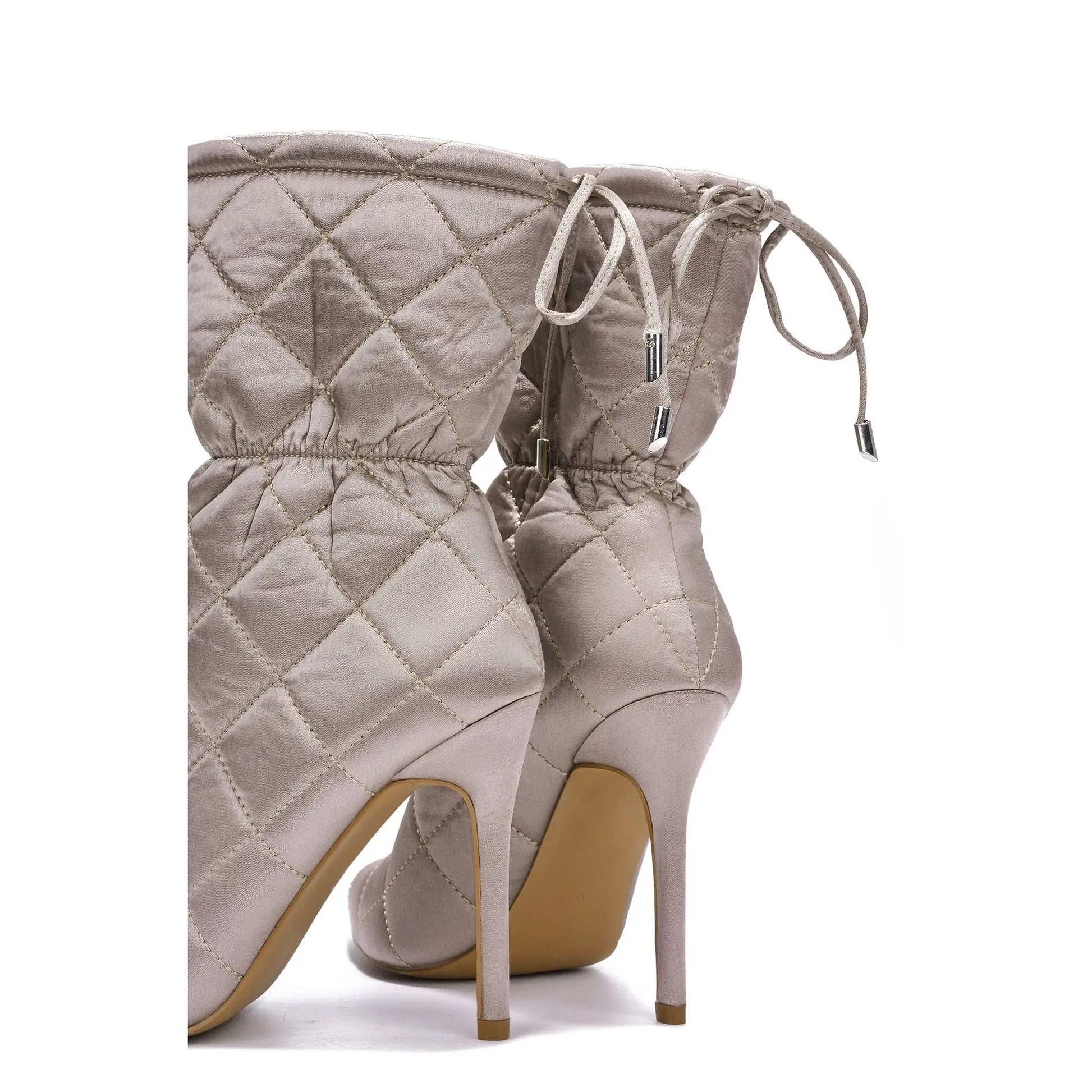 Quilted Beige Pointy Toe Boots Toshe Women's Fashions